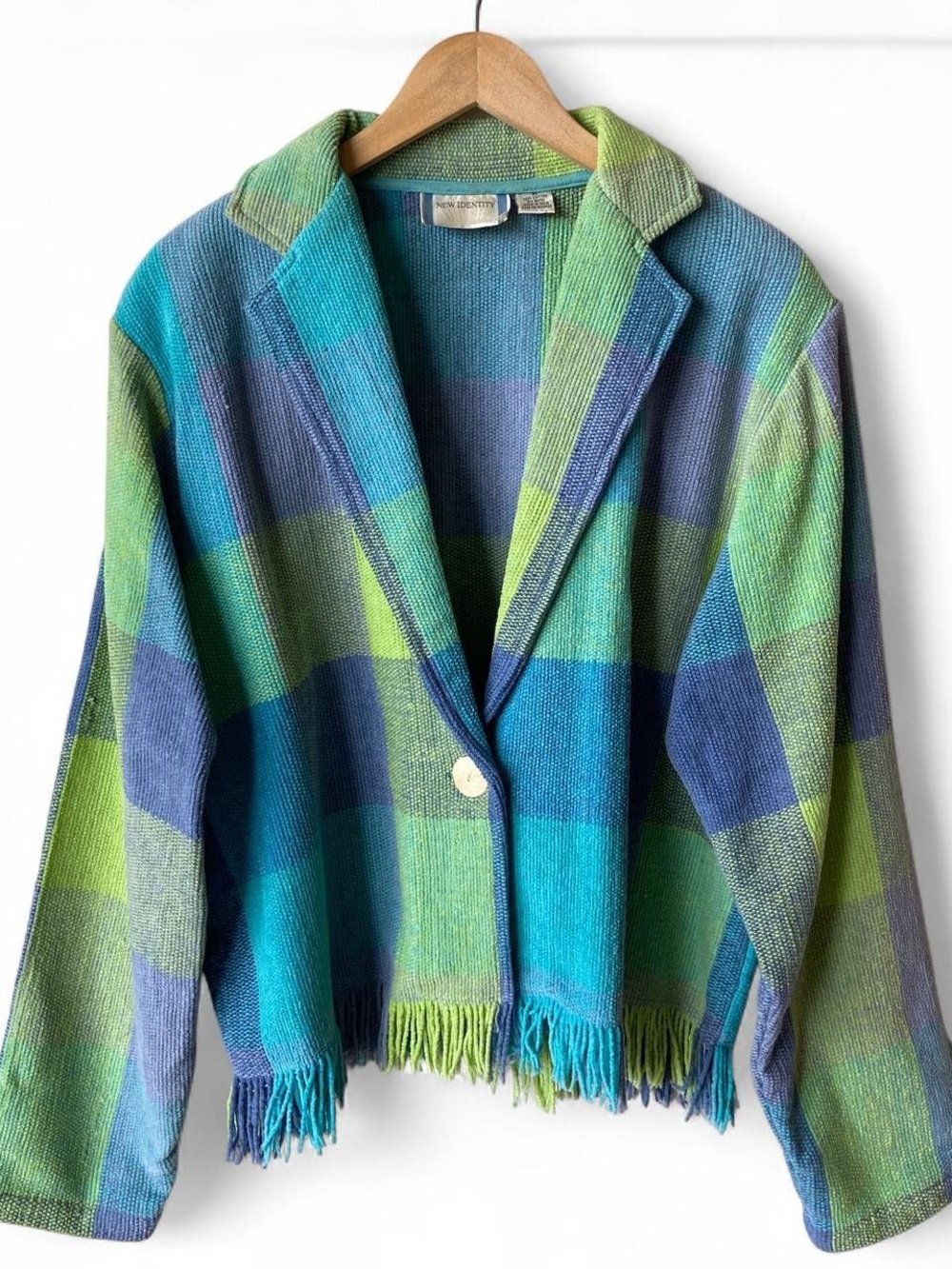 90s Vintage New Identity Multicolored
Plaid Fringe Blazer Jacket